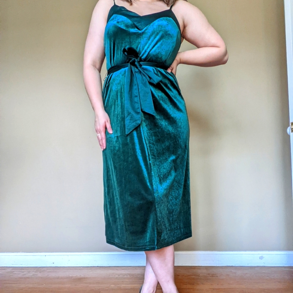 A New Day velvet spaghetti strap midi dress